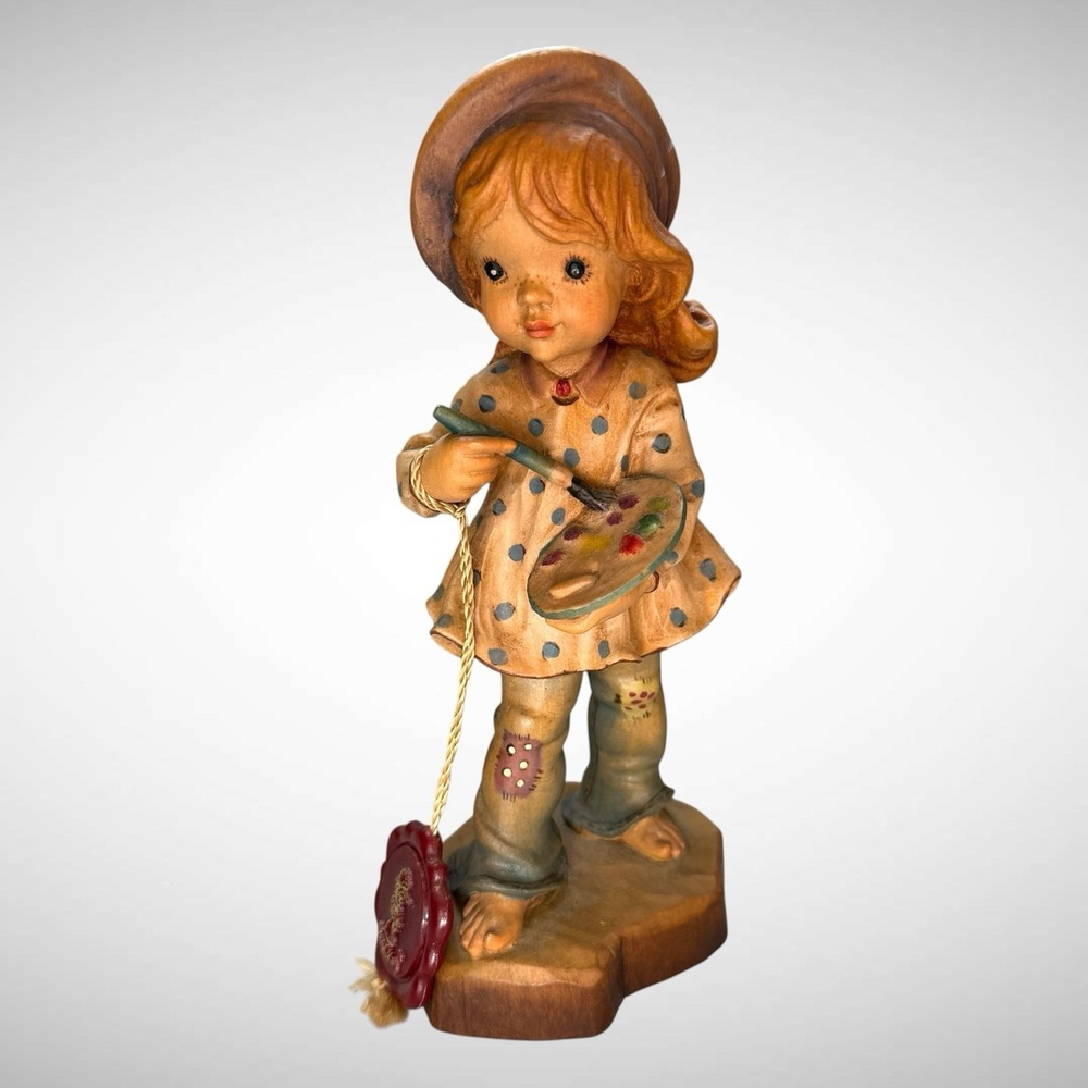 ANRI ITALY Carved Figurine "Little Painter" Girl Artist Sarah Kay 1279/4000